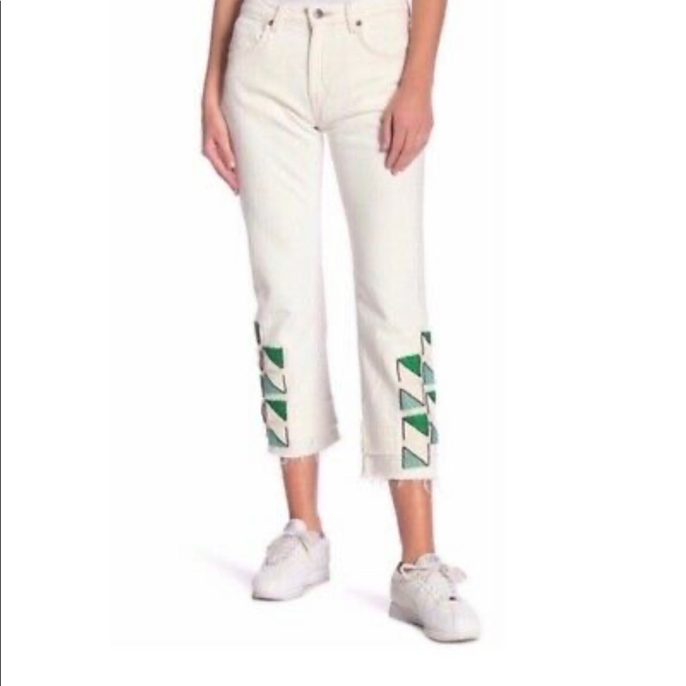 Levi’s Man & Crafted white beaded crop jeans